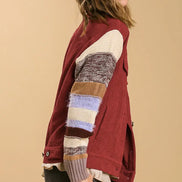 Red Knit Sleeve Button Down Jacket