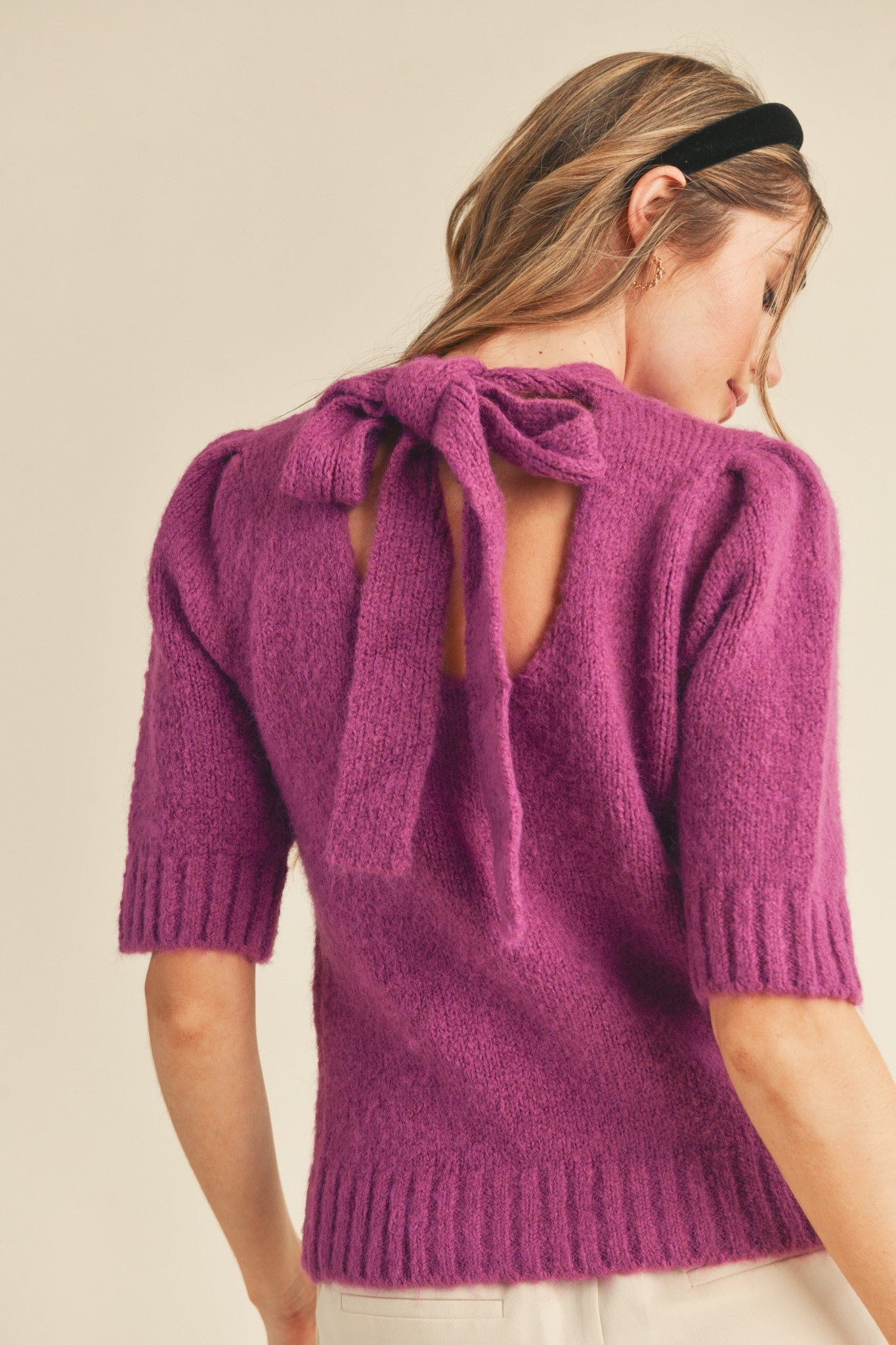 Short Sleeve Sweater with Mock Neck