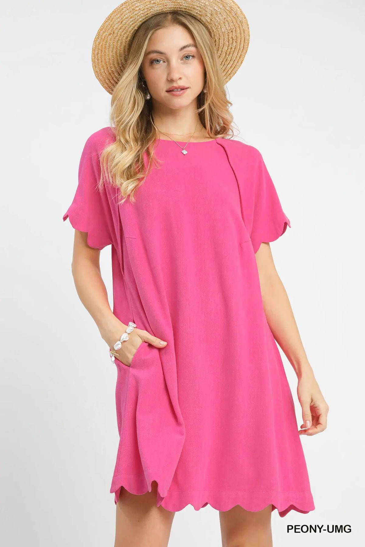 Scalloped Hem Flowy Linen Dress