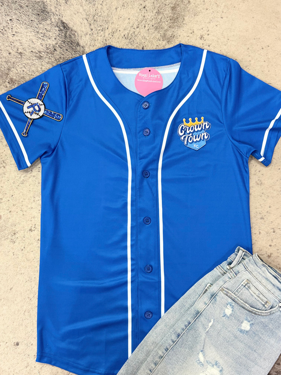 Crown Town Royals Baseball Jersey w/Chenille Leopard KC