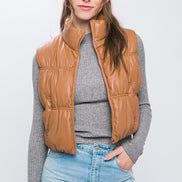 Faux Leather Puffer Vest