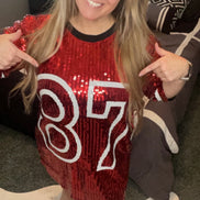 Red Sequin ‘87’ Jersey Dress