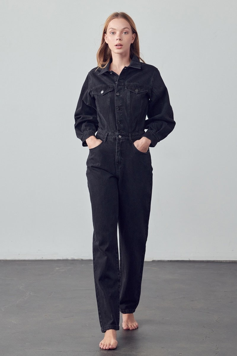Long Sleeve Denim Jumpsuit