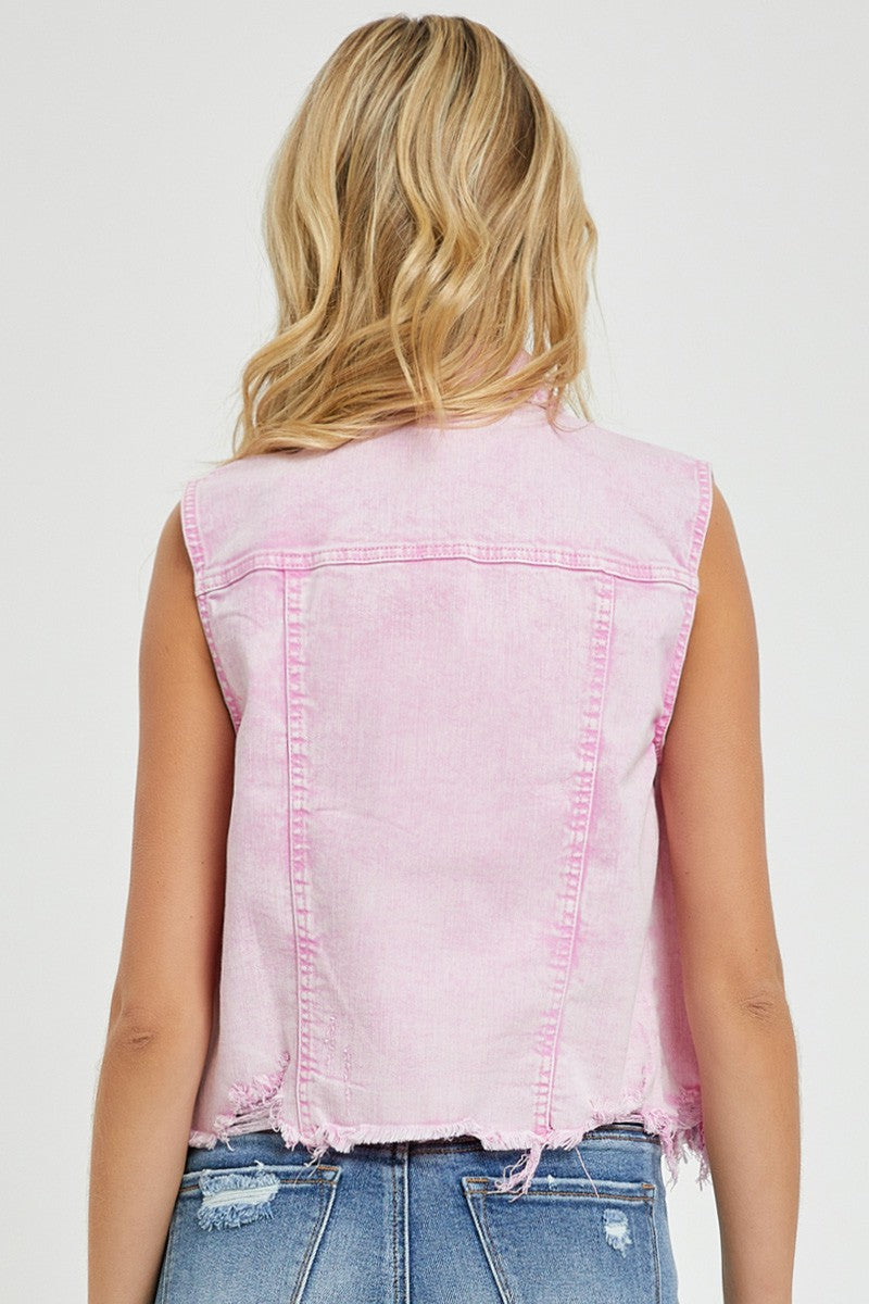 Distressed Crop Denim Vest