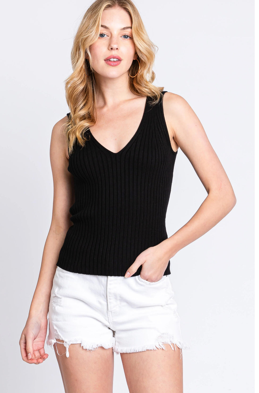 Ribbed V-Neck Sweater Tank