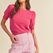 Short Sleeve Sweater with Puff Sleeve