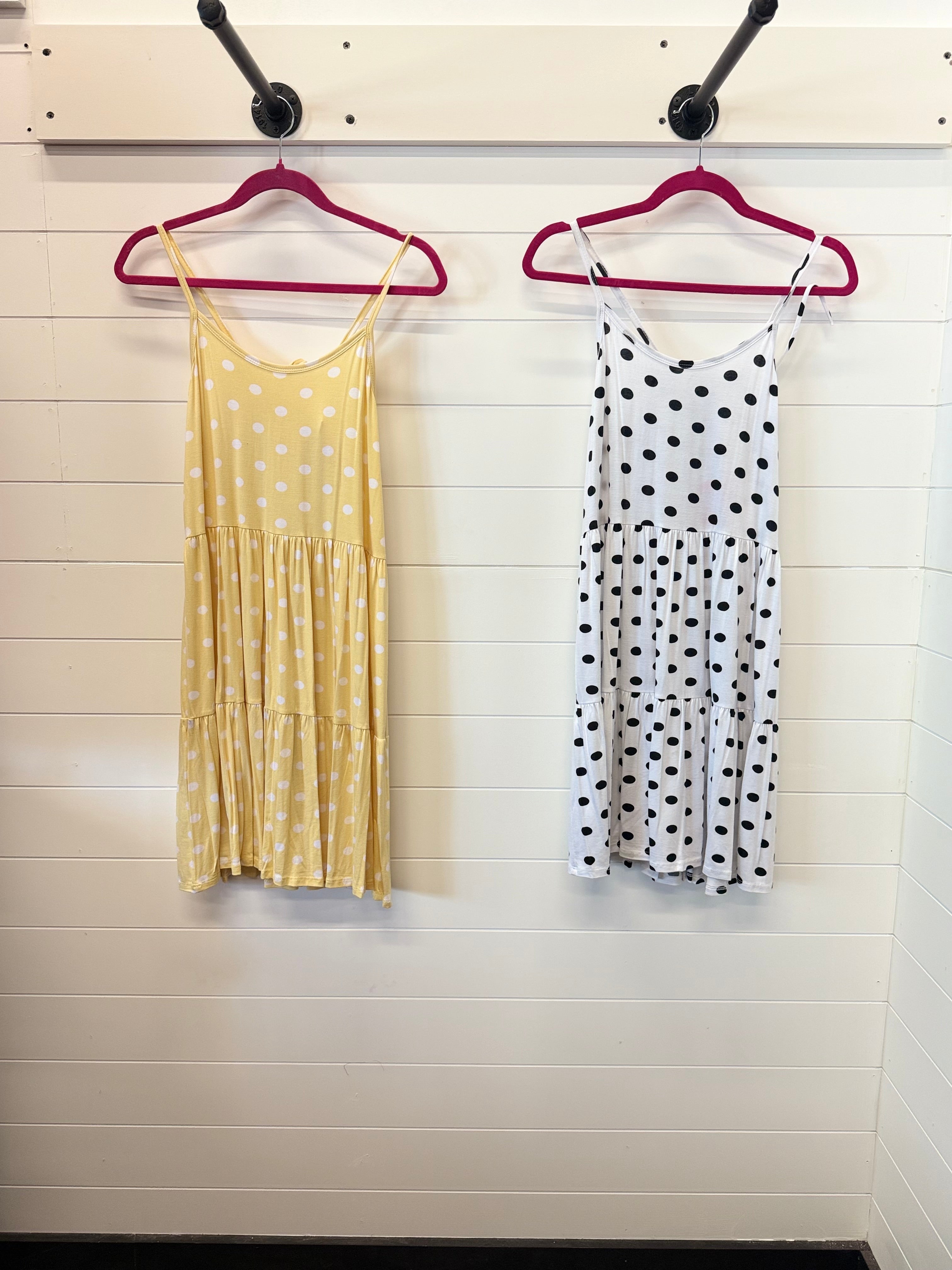 POLKA DOT FLUTED HEM LACE-UP BACK DRESS