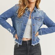 Frayed Hem Washed Jean Jacket