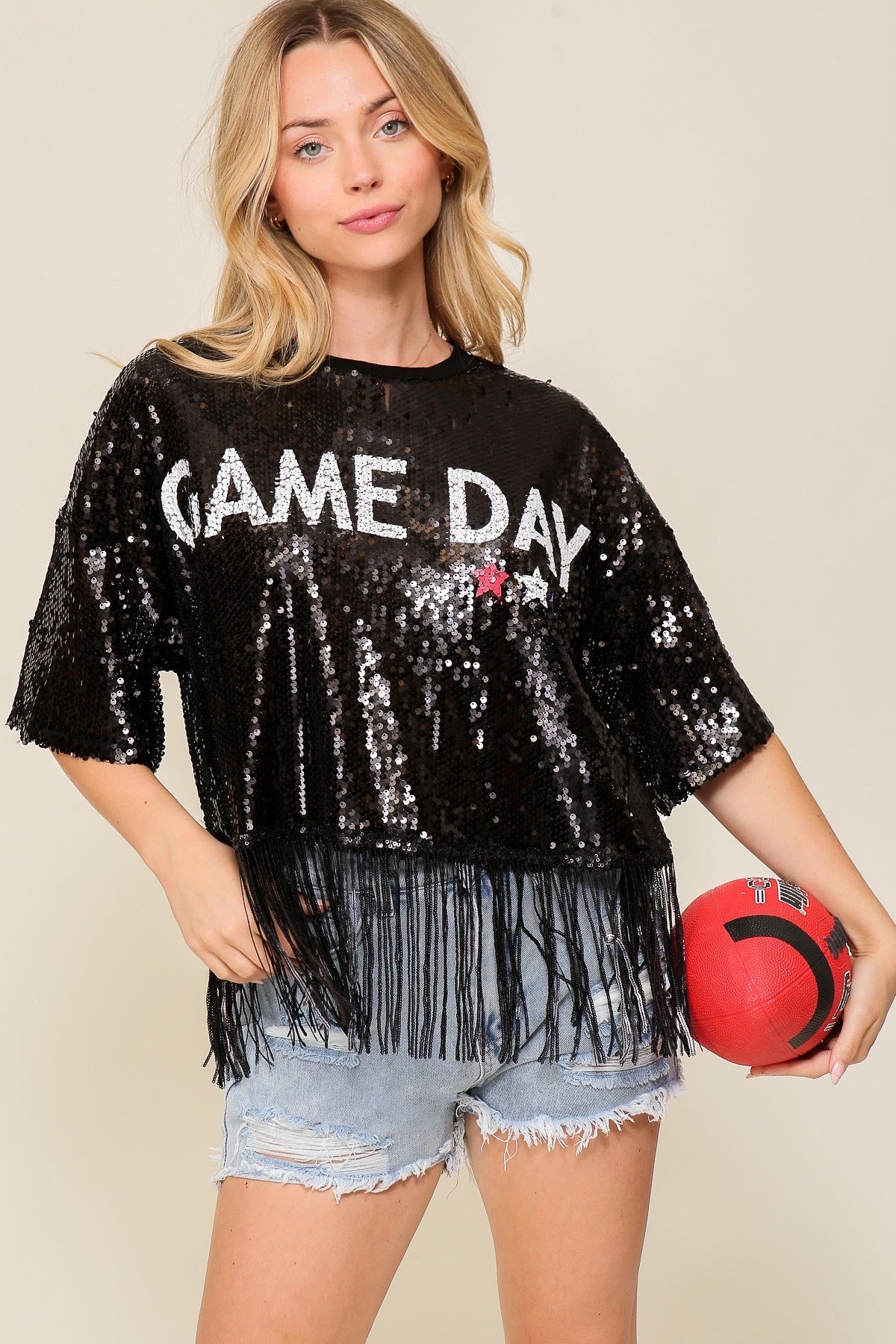 Game Day Sequin Fringe Top