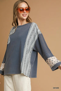 French Terry Patchwork Sleeve Pullover