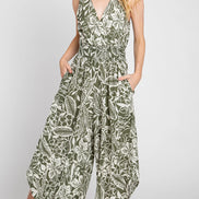 Sleeveless Jumpsuit w/Waist Smocking (green)