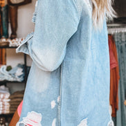 Distressed Mineral Washed Long Denim Jacket