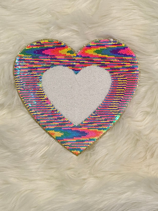 Heart w/Rainbow Sequin and Chenille X-Large Patch (Valentine’s Collection)