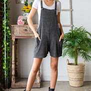 Ribbed Shorts Jumpsuit with Large Front Pockets