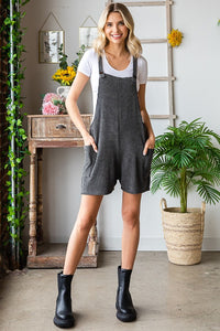 Ribbed Shorts Jumpsuit with Large Front Pockets