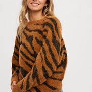 Twist Back Fuzzy Zebra Sweater