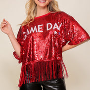 Game Day Sequin Fringe Top