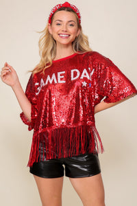 Game Day Sequin Fringe Top