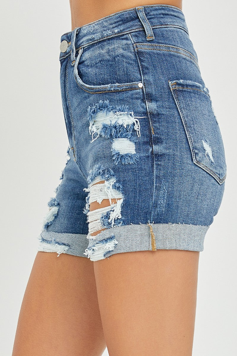 RISEN High Rise Distressed Shorts