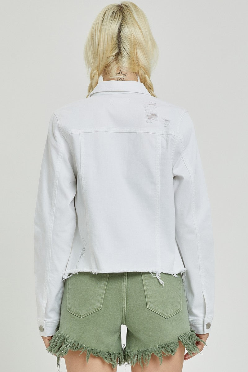 White Frayed Hem Jean Jacket