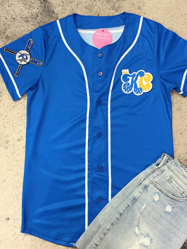 Bubble KC Royals Baseball Jersey w/Chenille Leopard KC
