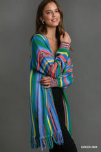Load image into Gallery viewer, Green Mix Multi Stripe Cardigan Sweater with Fringe
