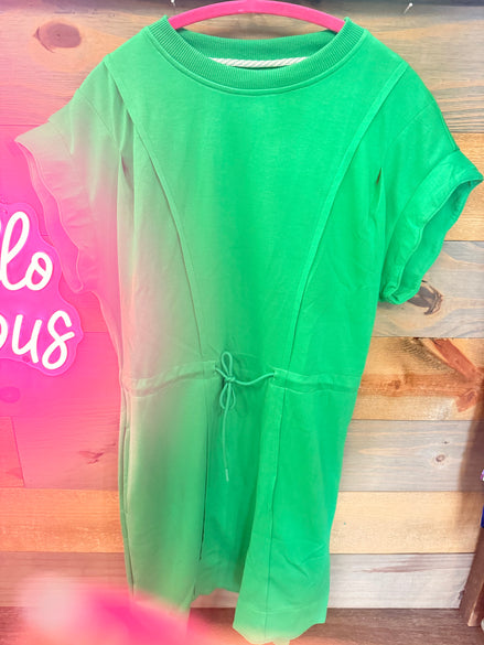 Luxeknit Scalloped Hem Mini Dress w/Drawstring Tie (Green)