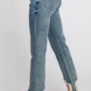 Tattered Hem Elastic Waist Jeans