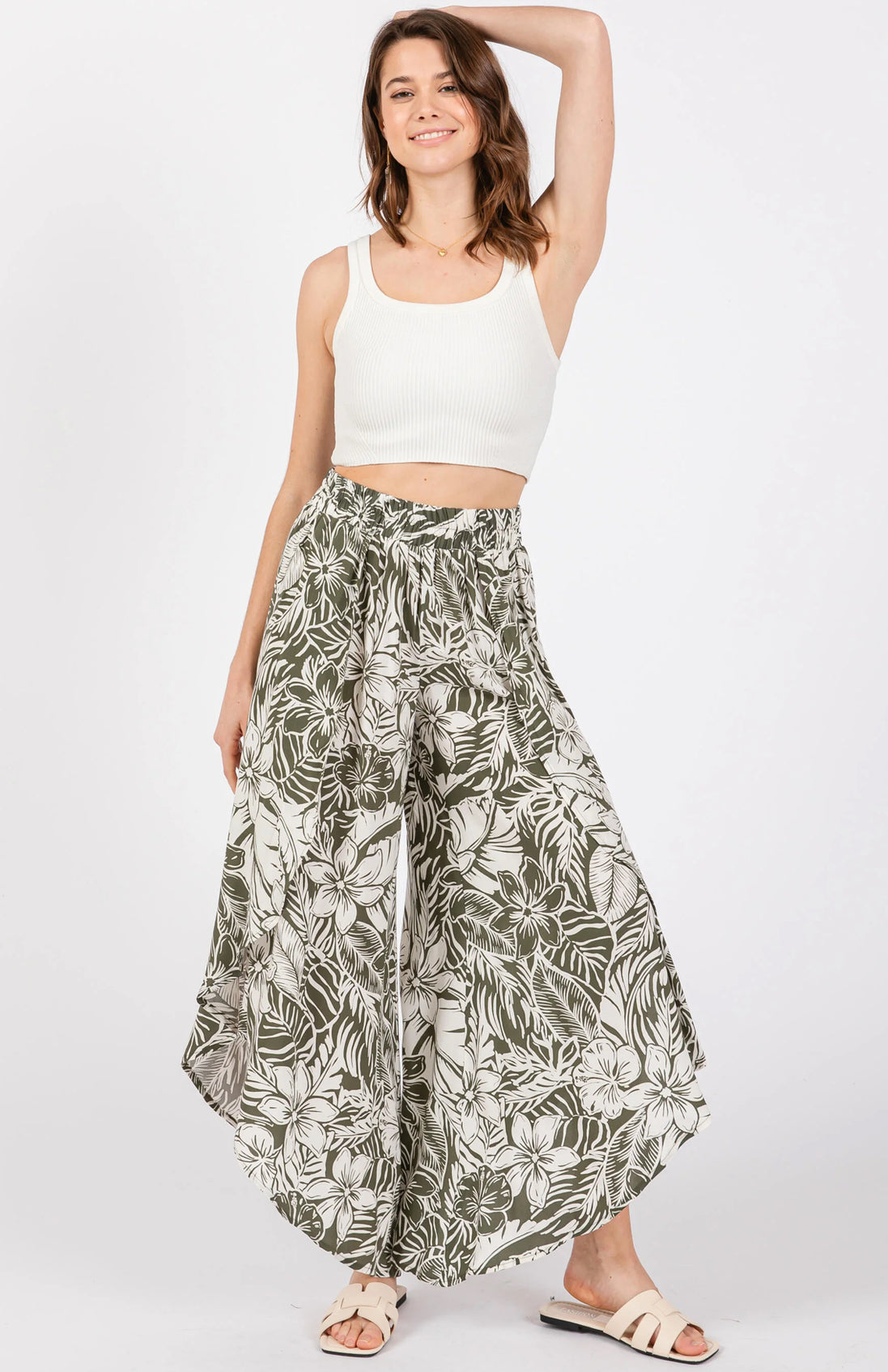 Overlap Front Split Thigh Pants (Green)