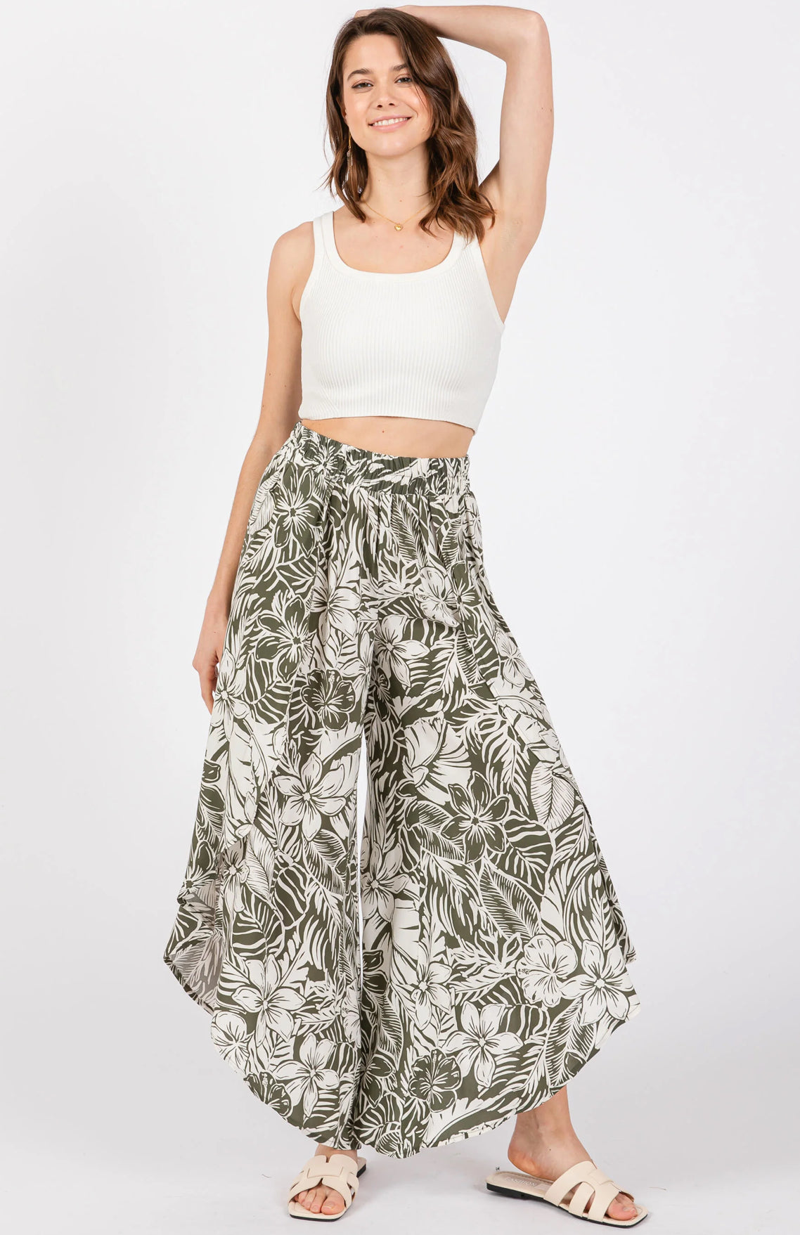 Overlap Front Split Thigh Pants (Green)