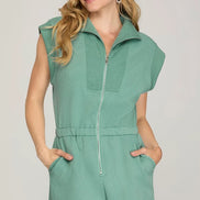 Drop Shoulder Textured Romper
