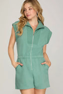 Drop Shoulder Textured Romper