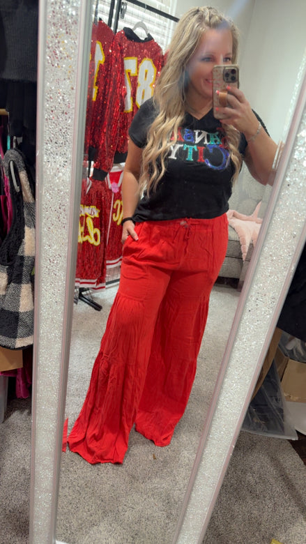 Linen Blend Tiered Wide Leg Palazzo Full Length Pants