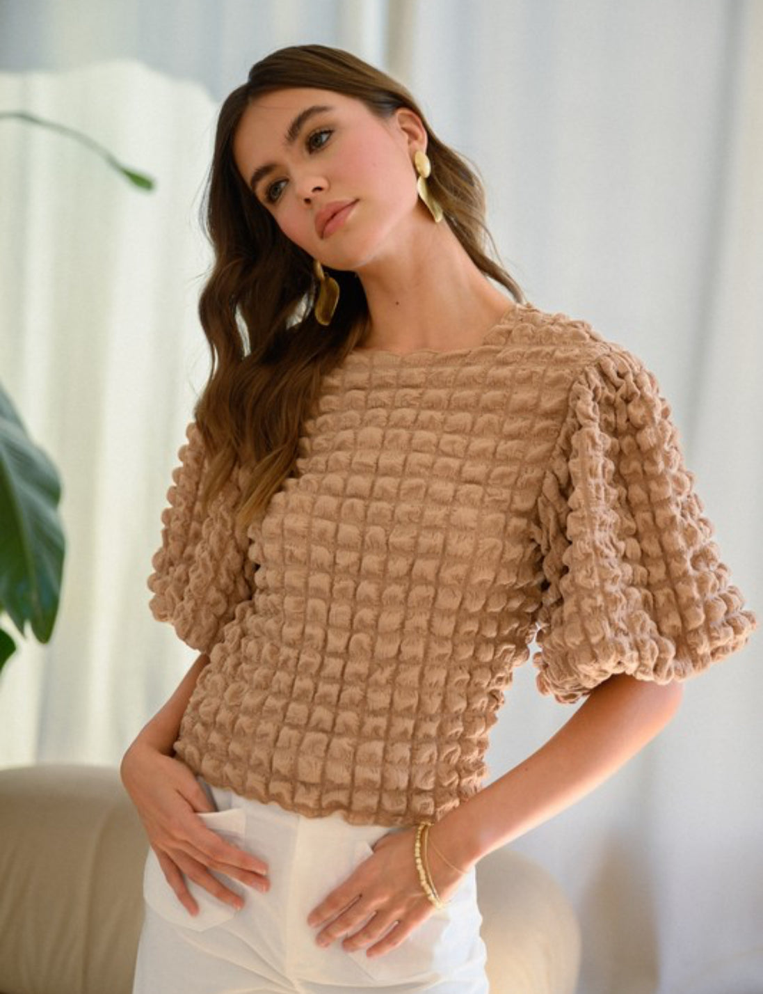 Textured Bubble Sleeve Top
