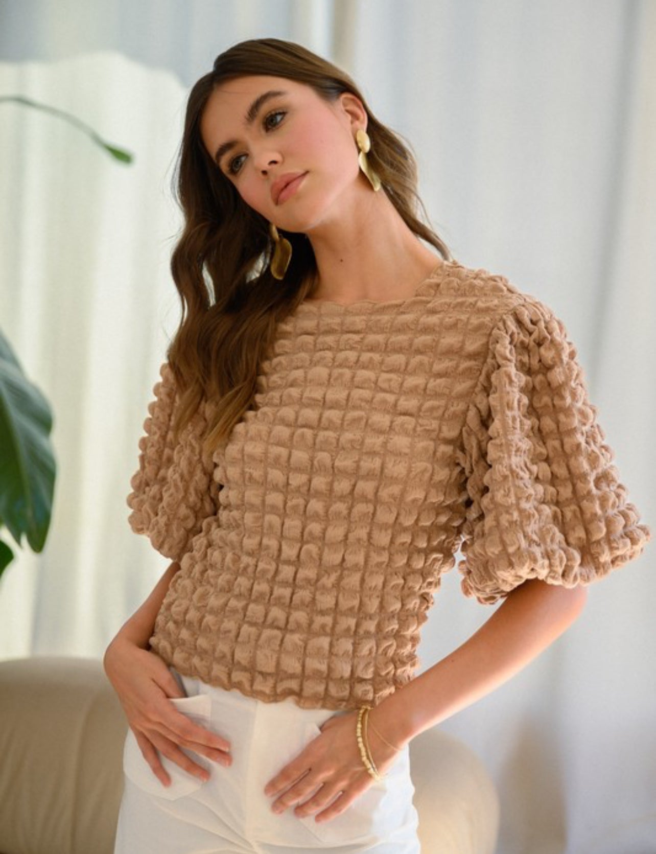 Textured Bubble Sleeve Top
