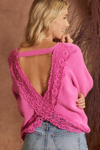 Hot Pink Crochet Back Sweater