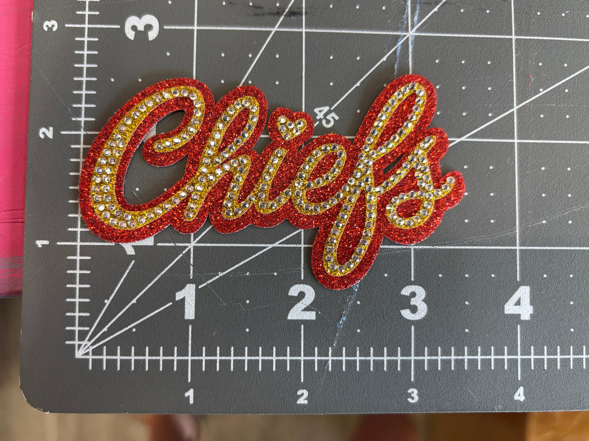 Rhinestone Transfer Chiefs Cursive Lettering
