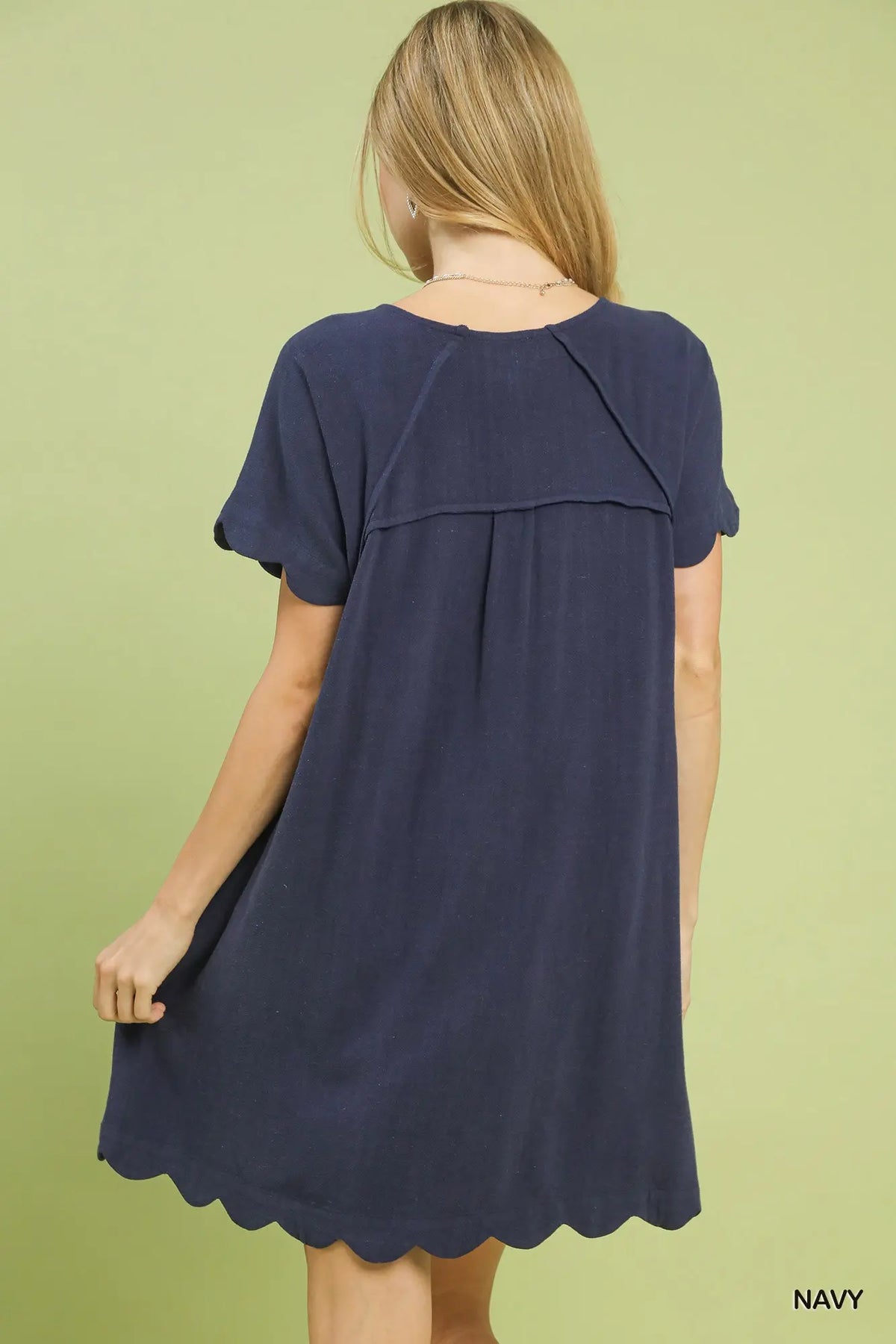 Scalloped Hem Flowy Linen Dress