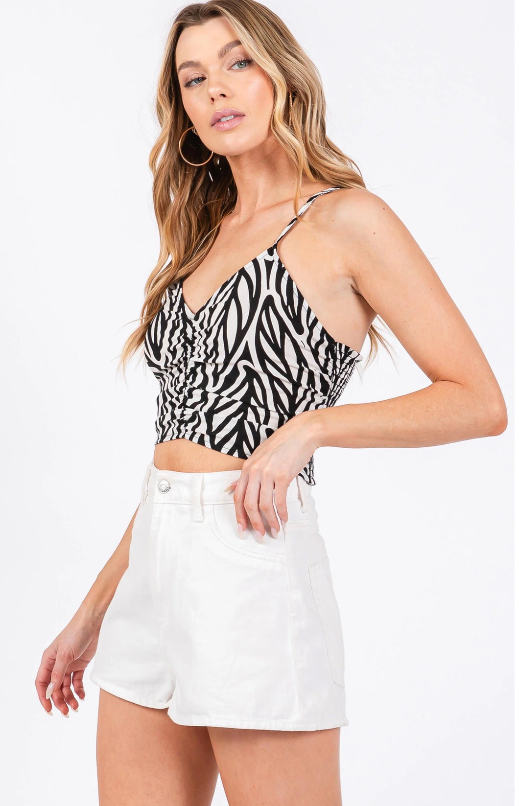 Ruched Front Cami Crop Top (Black)