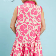 Floral Sleeveless Tiered Dress with Collar