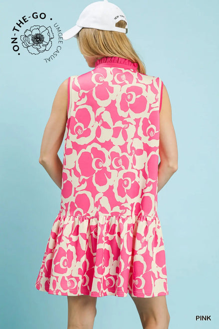 Floral Sleeveless Tiered Dress with Collar