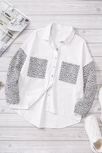 White Contrast Leopard Denim Jacket