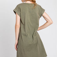 Rolled Sleeve Dress w/Front Pocket