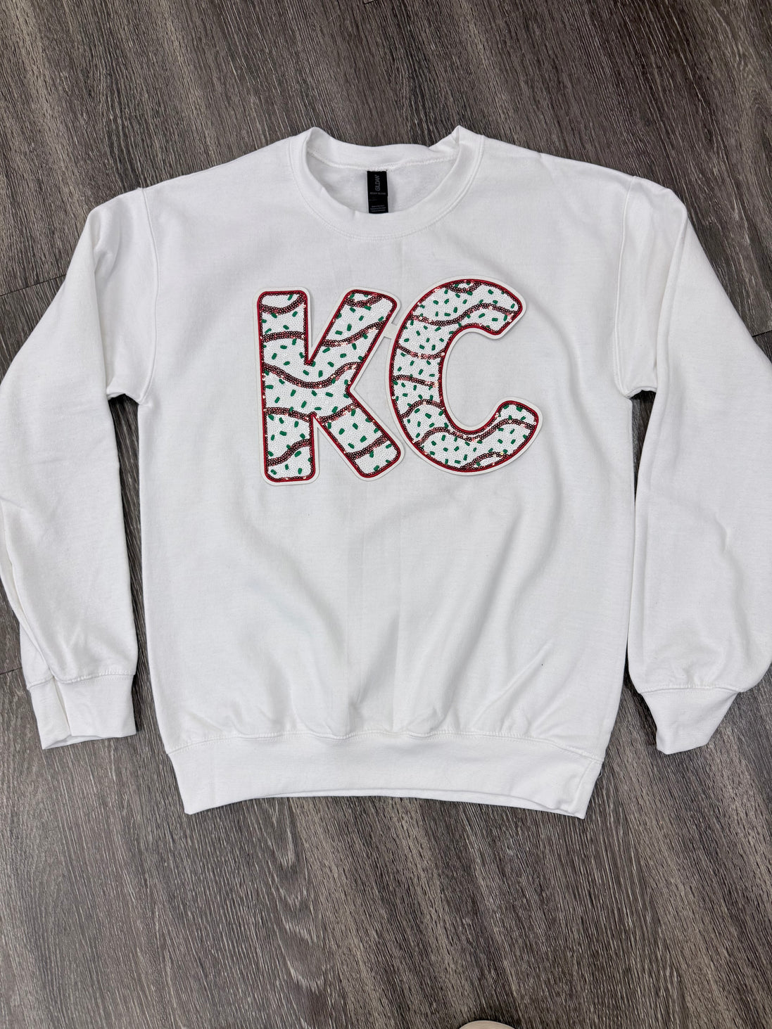 Sequin Holiday KC Cake Chiefs Sweatshirt