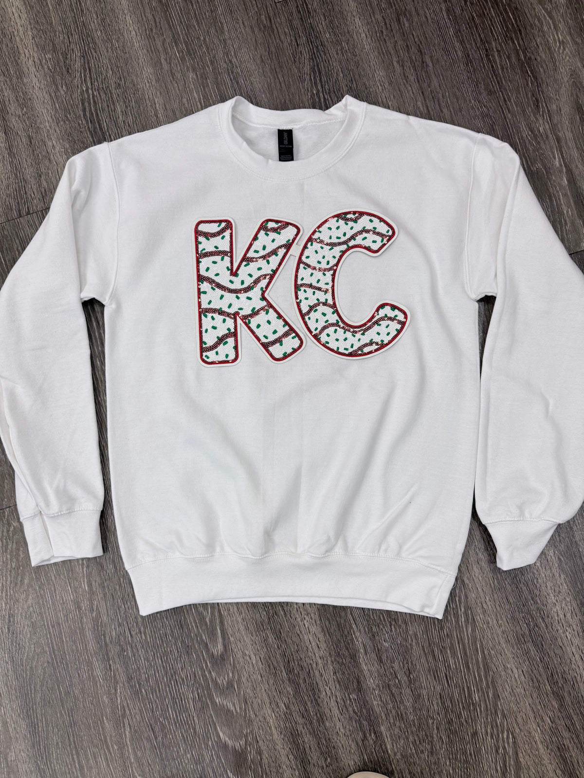 Sequin Holiday KC Cake Chiefs Sweatshirt