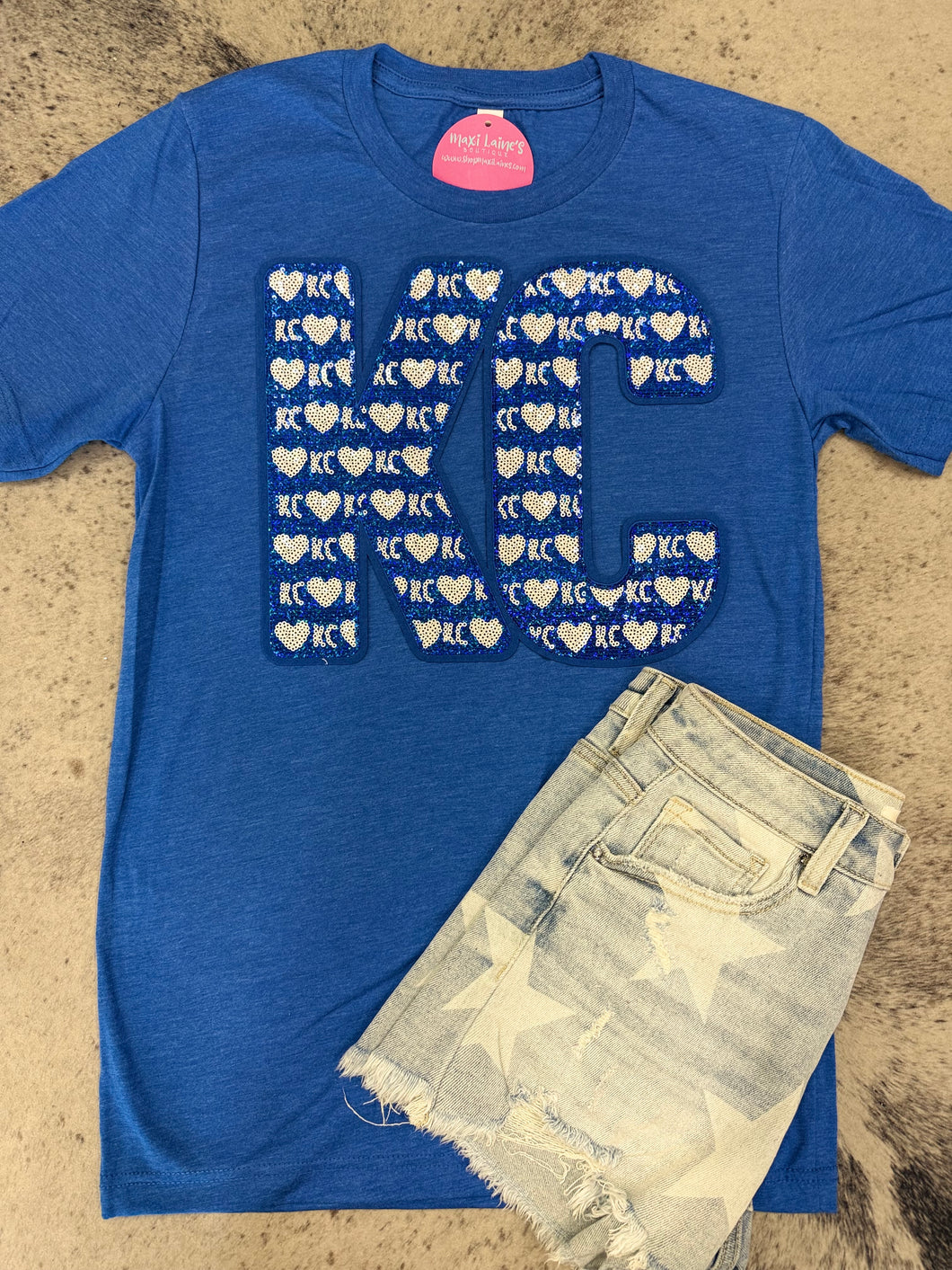 KC and Heart Royals Tee w/Sequin Patch