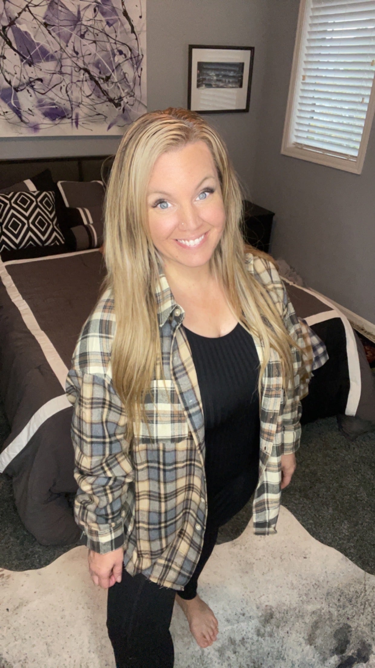 Color Block Plaid Button Down