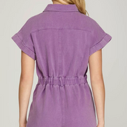 Short Sleeve Washed Romper w/Pockets