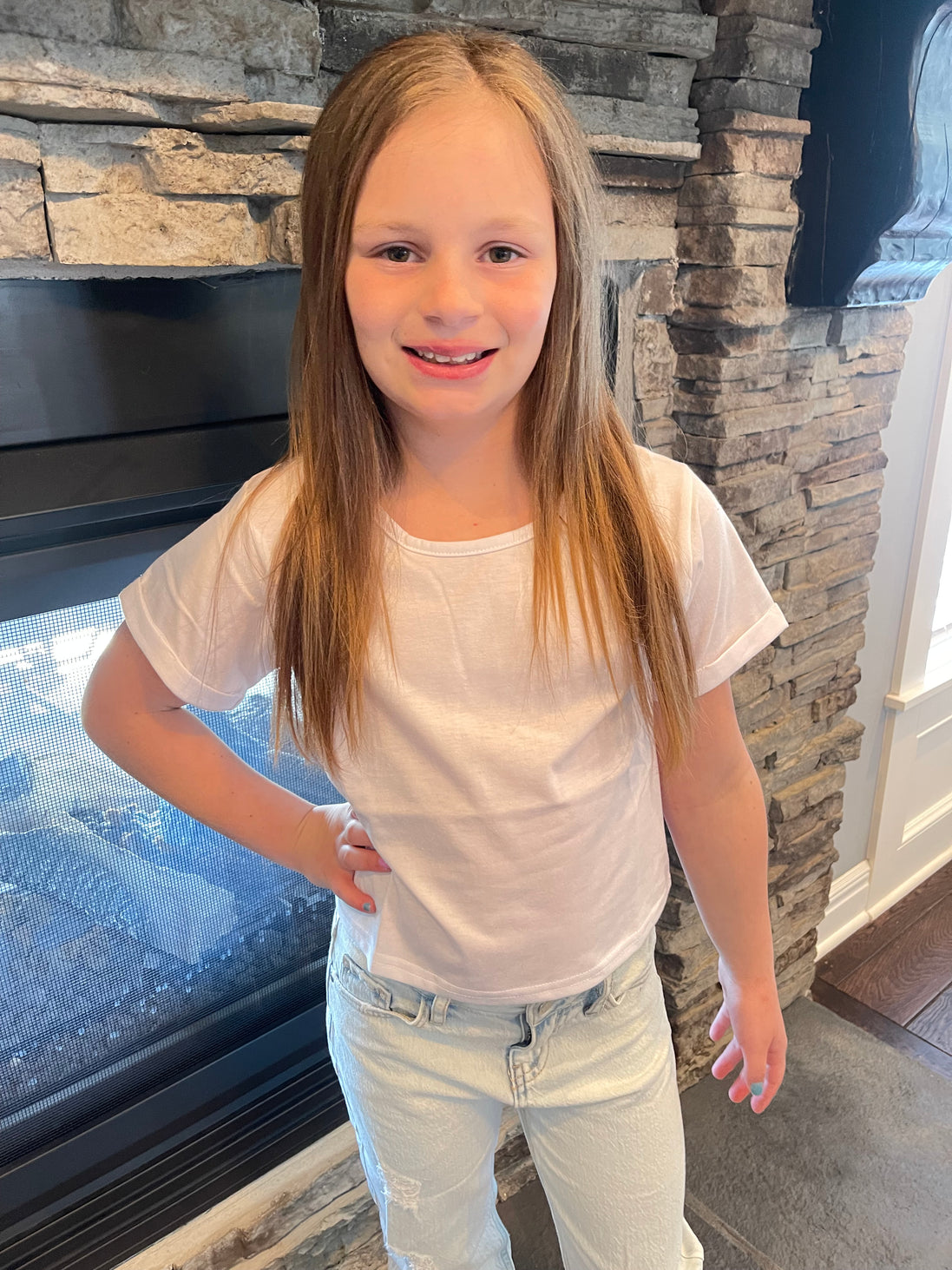 KIDS Crop Tee w/rolled Sleeve