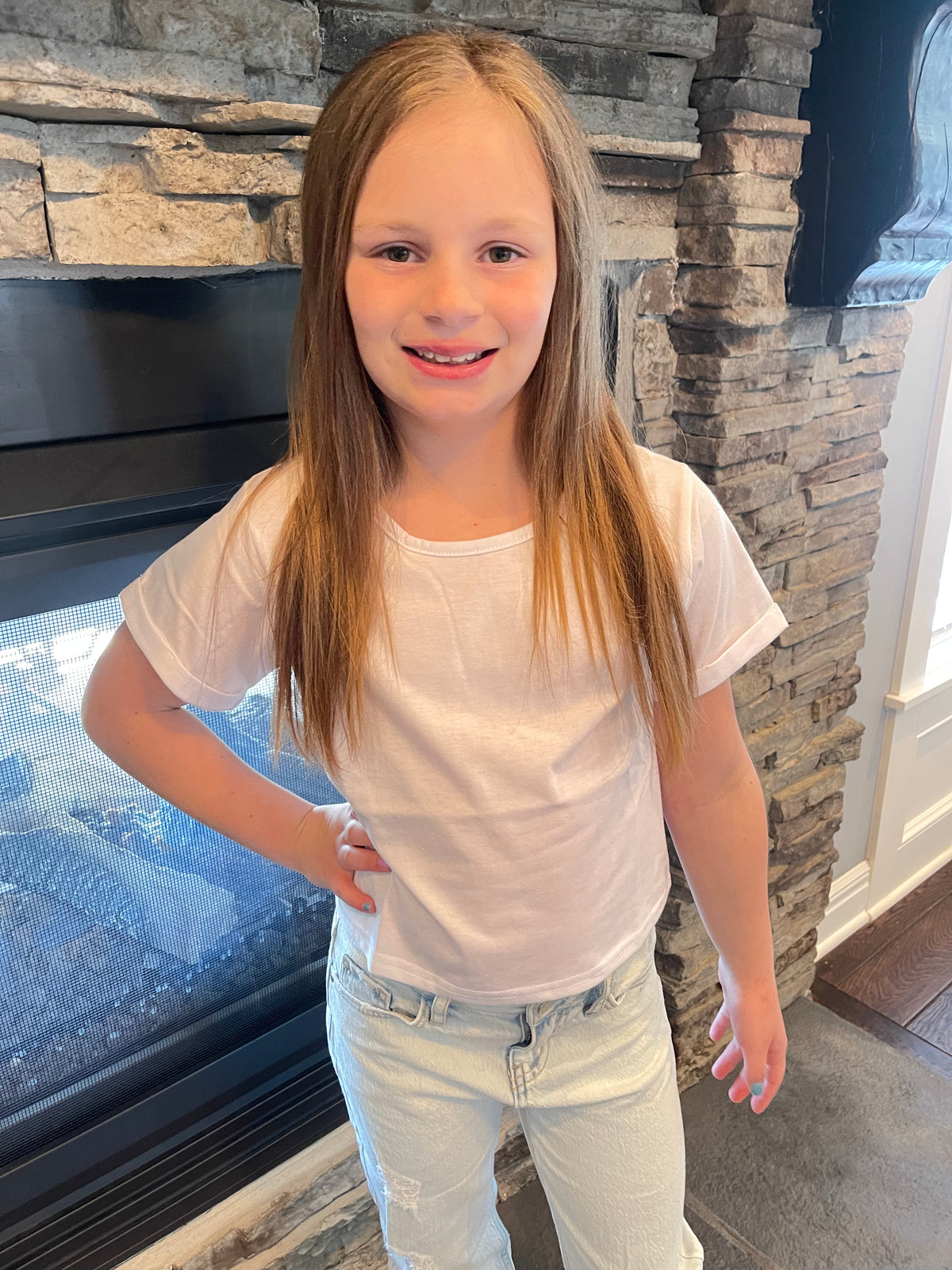 KIDS Crop Tee w/rolled Sleeve